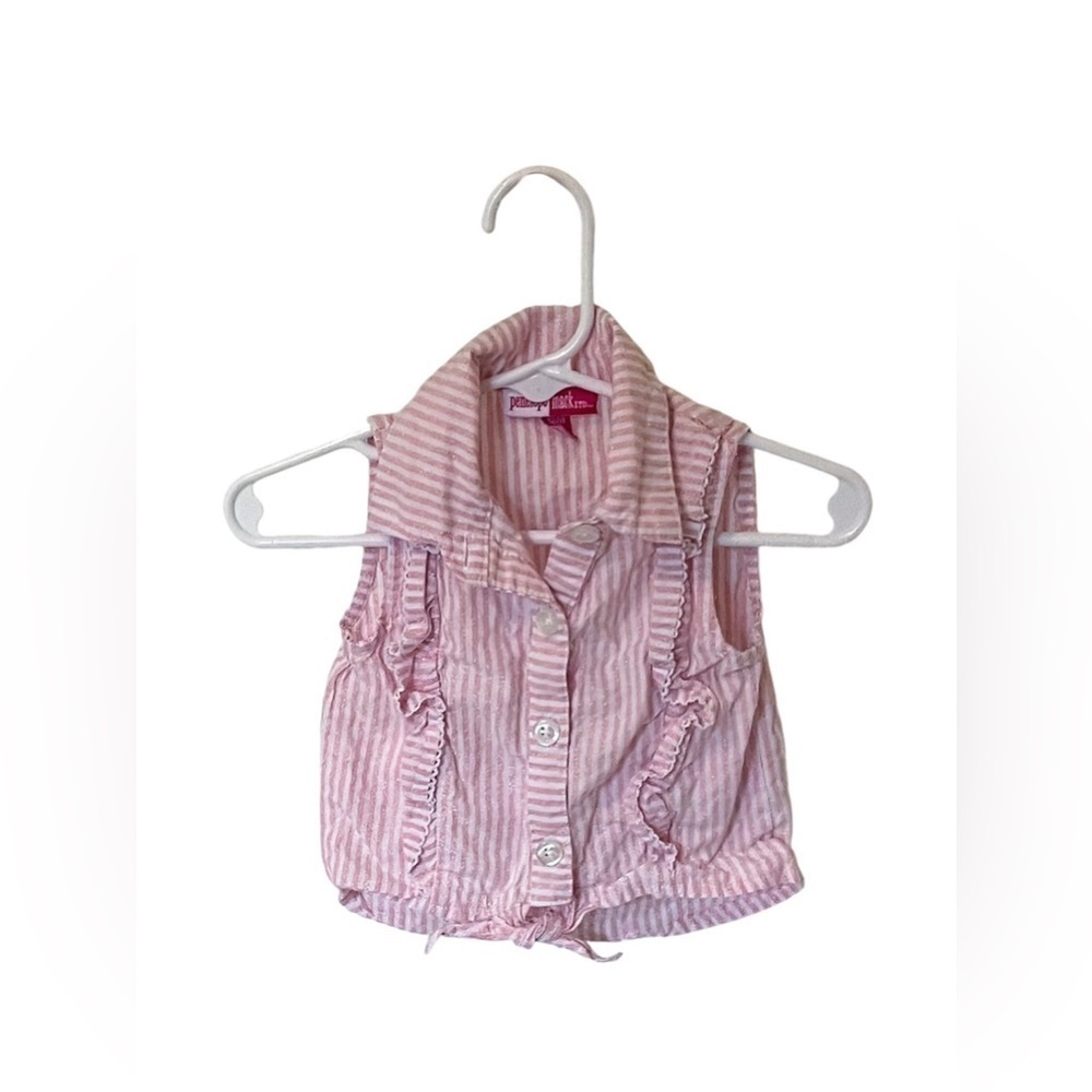 Penelope‎ Mack | Baby Girl Pink Shimmer Button Down Sleeveless Shirt